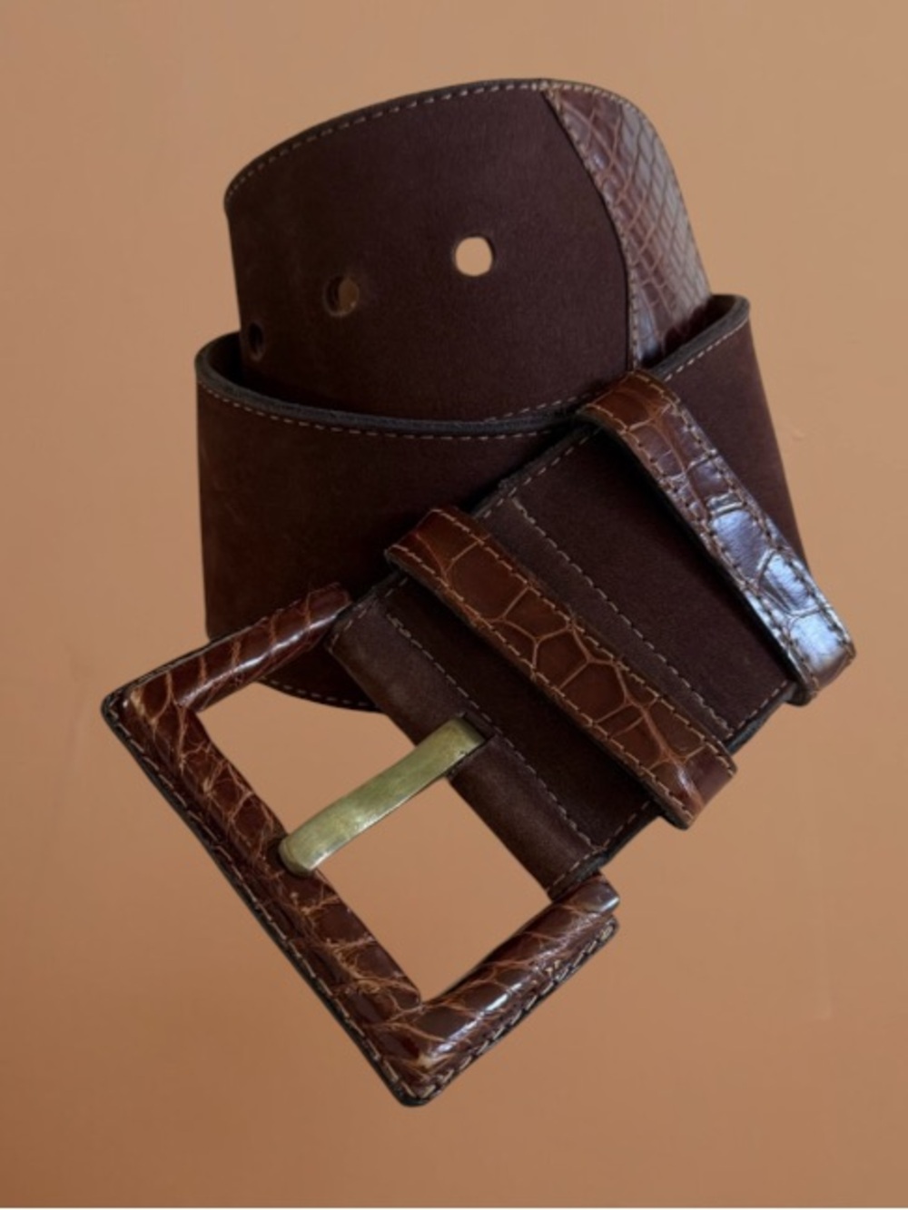 VTG Johnny Farah Suede Alligator Wide 6 Hole Belt